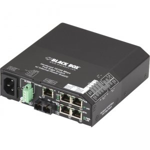 Black Box Hardened PoE PSE Switch, (5) 10/100 RJ-45, (1) Multimode SC, AC Powered LPH240A-H-SC