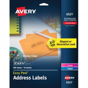 Avery Easy Peel High Gloss Clear Mailing Labels 6521 AVE6521