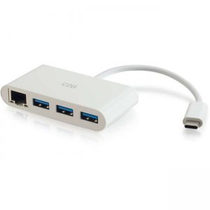 C2G USB-C to Ethernet Adapter with 3-Port USB Hub - White 29746