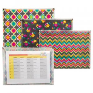 C-Line Fashion Zip 'N Go Reusable Envelope, 1 Section, 13.13" x 10", Assorted, 3/Pack CLI55610 55610