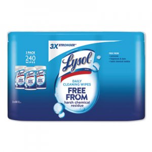 LYSOL Brand Daily Cleansing Wipes, 8" x 7", White, 80 Wipes per Canister, 3 Canisters/Pack RAC99119PK 19200-99119