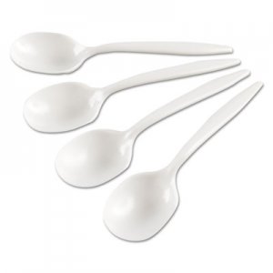 GEN Medium-Weight Cutlery, Soup Spoon, White, 6 1/4", Plastic, Wrapped, 1000 Carton GENMWSSIW