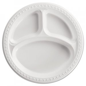 Chinet Heavyweight Plastic 3 Compartment Plates, 10 1/4" Dia, White, 125/PK, 4 PK/CT HUH81230 81230