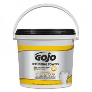 GOJO Scrubbing Towels, Hand Cleaning, White/Yellow, 170/Bucket GOJ639802 6398-02
