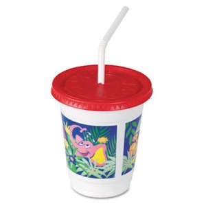 Dart Plastic Kids' Cups with Lids/Straws, 12 oz, Jungle Print SCCCC12CJ5145 SCC CC12C-J5145
