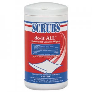 SCRUBS do-it ALL Germicidal Cleaner Wipes, Lemon, 7" x 8", White, 75/Container ITW98075EA 98075