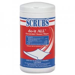 SCRUBS do-it ALL Germicidal Cleaner Wipes, Lemon, 7" x 8", White, 75/Container, 6/CT ITW98075 98075