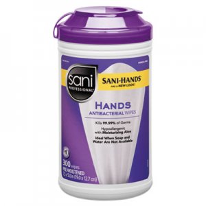 Sani Professional Sani-Hands Hands Instant Sanitizing Wipes, 10" x 15", 300/Canister NICP44584EA P44584