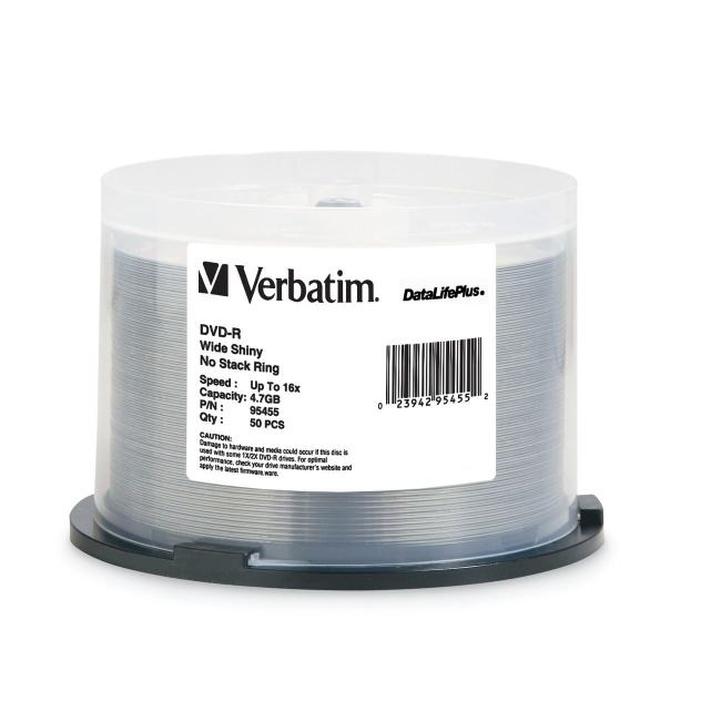 Verbatim DVD-R 4.7GB 16x DataLifePlus Wide Shiny Silver 50pk Spindle 95455