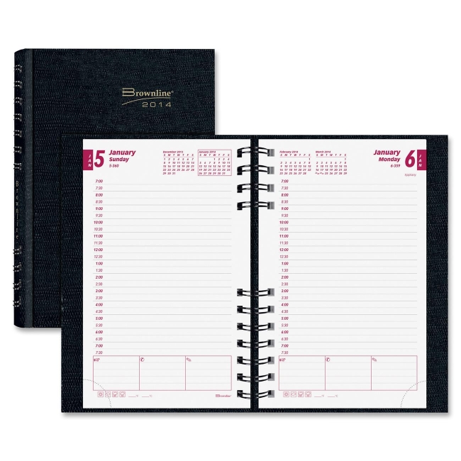 Rediform Hard-Cover CoilPro Daily Planner CB634CBLK REDCB634CBLK