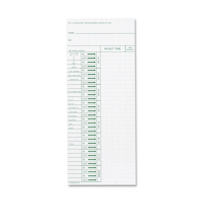 Acroprint Time Recorder Company Weekly Time Cards 096103080 ACP096103080 ATT310