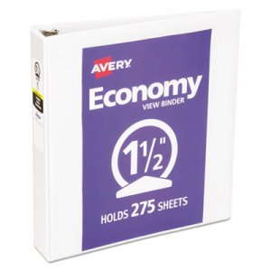 Avery Economy View Binder w/Round Rings, 11 x 8 1/2, 1 1/2" Cap, White AVE05726 05726