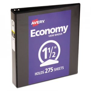 Avery Economy View Binder w/Round Rings, 11 x 8 1/2, 1 1/2" Cap, Black AVE05725 05725