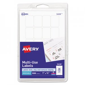 Avery Removable Multi-Use Labels, 1 x 3/4, White, 1000/Pack AVE05428 05428