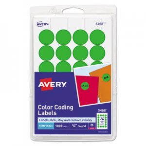 Avery Printable Removable Color-Coding Labels, 3/4" dia, Green, 1008/Pack AVE05463 05463
