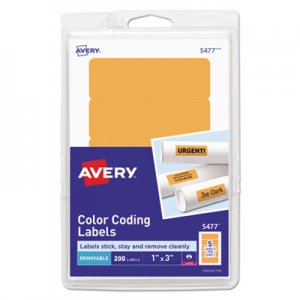 Avery Printable Removable Color-Coding Labels, 1 x 3, Neon Orange, 200/Pack AVE05477 05477