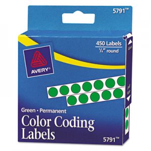 Avery Permanent Self-Adhesive Round Color-Coding Labels, 1/4" dia, Green, 450/Pack AVE05791 05791