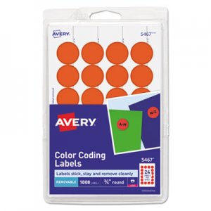 Avery Printable Removable Color-Coding Labels, 3/4" dia, Neon Red, 1008/Pack AVE05467 05467