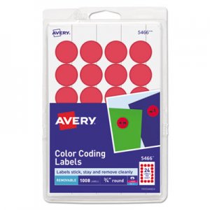 Avery Printable Removable Color-Coding Labels, 3/4" dia, Red, 1008/Pack AVE05466 05466
