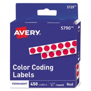 Avery Permanent Self-Adhesive Round Color-Coding Labels, 1/4" dia, Red, 450/Pack AVE05790 05790
