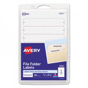 Avery Print or Write File Folder Labels, 11/16 x 3 7/16, White, 252/Pack AVE05202 05202