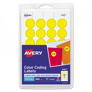 Avery Printable Removable Color-Coding Labels, 3/4" dia, Yellow, 1008/Pack AVE05462 05462