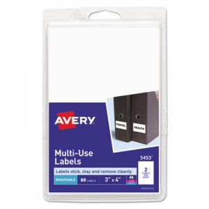 Avery Removable Multi-Use Labels, 3 x 4, White, 80/Pack AVE05453 05453
