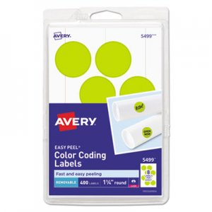 Avery Printable Removable Color-Coding Labels, 1 1/4" dia, Neon Yellow, 400/Pack AVE05499 05499