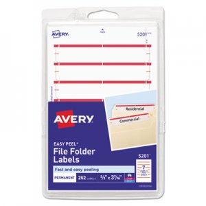 Avery Print or Write File Folder Labels, 11/16 x 3 7/16, White/Dark Red Bar, 252/Pack AVE05201