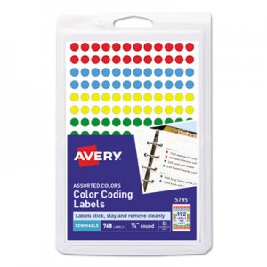 Avery Handwrite Only Removable Round Color-Coding Labels, 1/4" dia, Assorted, 768/Pack AVE05795 05795