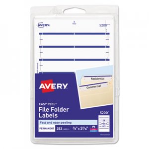 Avery Print or Write File Folder Labels, 11/16 x 3 7/16, White/Dark Blue Bar, 252/Pack AVE05200