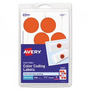 Avery Printable Removable Color-Coding Labels, 1 1/4" dia, Neon Red, 400/Pack AVE05497 05497