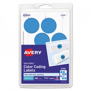 Avery Printable Removable Color-Coding Labels, 1 1/4" dia, Light Blue, 400/Pack AVE05496 05496