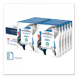 Hammermill Great White 30 Recycled Paper, 3-Hole, 92 Bright, 20lb, Letter, 500/RM, 10 RM/CT HAM86702 86702