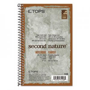 TOPS Second Nature Subject Wirebound Notebook, Narrow, 8 x 5, White, 80 Sheets TOP74108 74108