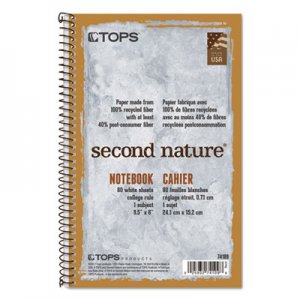 TOPS Second Nature Subject Wire Notebook, College/Medium, 9 1/2 x 6, White, 80 Sheets TOP74109 74109