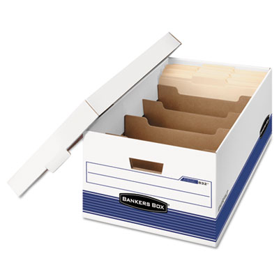Bankers Box STOR/FILE Extra Strength Storage Box, Legal, Locking Lid, White/Blue, 12/Carton FEL0083201 0083201