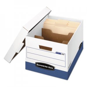 Bankers Box R-KIVE Maximum Strength Storage Box,Letter/Legal, Locking Lid, White/Blue, 12/CT FEL0083601 0083601