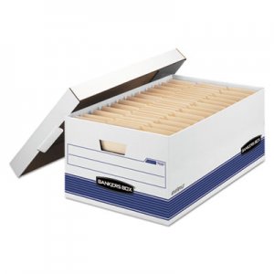 Bankers Box STOR/FILE Storage Box, Legal, Locking Lid, White/Blue, 4/Carton FEL0070205 0070205