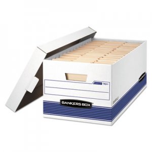 Bankers Box STOR/FILE Storage Box, Letter, Locking Lid, White/Blue, 4/Carton FEL0070104 0070104
