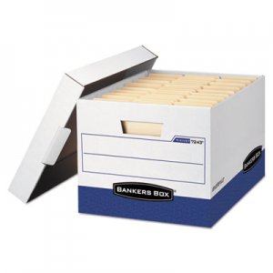 Bankers Box R-KIVE Max Storage Box, Letter/Legal, Locking Lid, White/Blue, 4/Carton FEL0724303 0724303