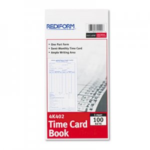 Rediform Employee Time Card, Semi-Monthly, 4-1/4 x 8, 100/Pad RED4K402 4K402