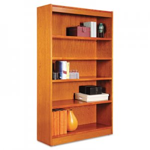 Alera Square Corner Wood Bookcase, Five-Shelf, 35-5/8w x 11-3/4d x 60h, Medium Cherry ALEBCS56036MC