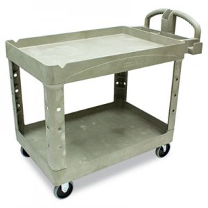 Rubbermaid Commercial Heavy-Duty Utility Cart, Two-Shelf, 25 9/10w x 45 1/5d x 32 1/5h, Beige