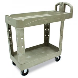 Rubbermaid Commercial Heavy-Duty Utility Cart, Two-Shelf, 17-1/8w x 38-1/2d x 38-7/8h, Beige