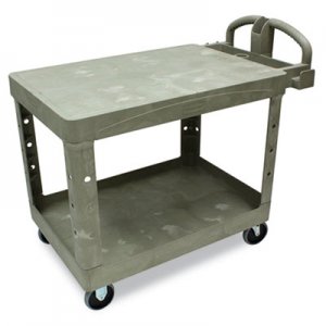 Rubbermaid Commercial Flat Shelf Utility Cart, Two-Shelf, 25-1/4w x 44d x 38-1/8h, Beige RCP452500BG FG452500BEIG