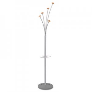 Alba Festival Coat Stand with Umbrella Holder, Five Knobs, Silver Gray Steel/Wood ABAPMFEST PMFEST