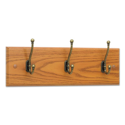 Safco Wood Wall Rack, Three Double-Hooks, 18w x 3-1/4d x 6-3/4h, Medium Oak SAF4216MO 4216MO