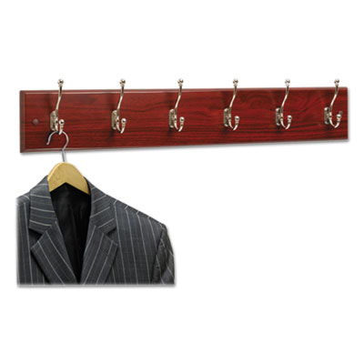 Safco Wood Wall Rack, Six Double-Hook, 35-1/2w x 3-1/4d x 6-3/4h, Mahogany SAF4217MH