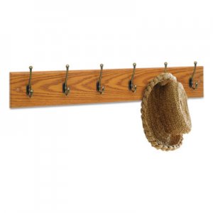Safco Wood Wall Rack, Six Double-Hooks, 35-1/2w x 3-1/4d x 6-3/4h, Medium Oak